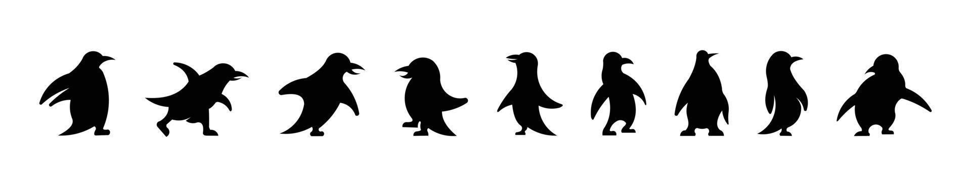 ícone de vetor de desenho animado de silhueta de pássaro de pinguim pássaro