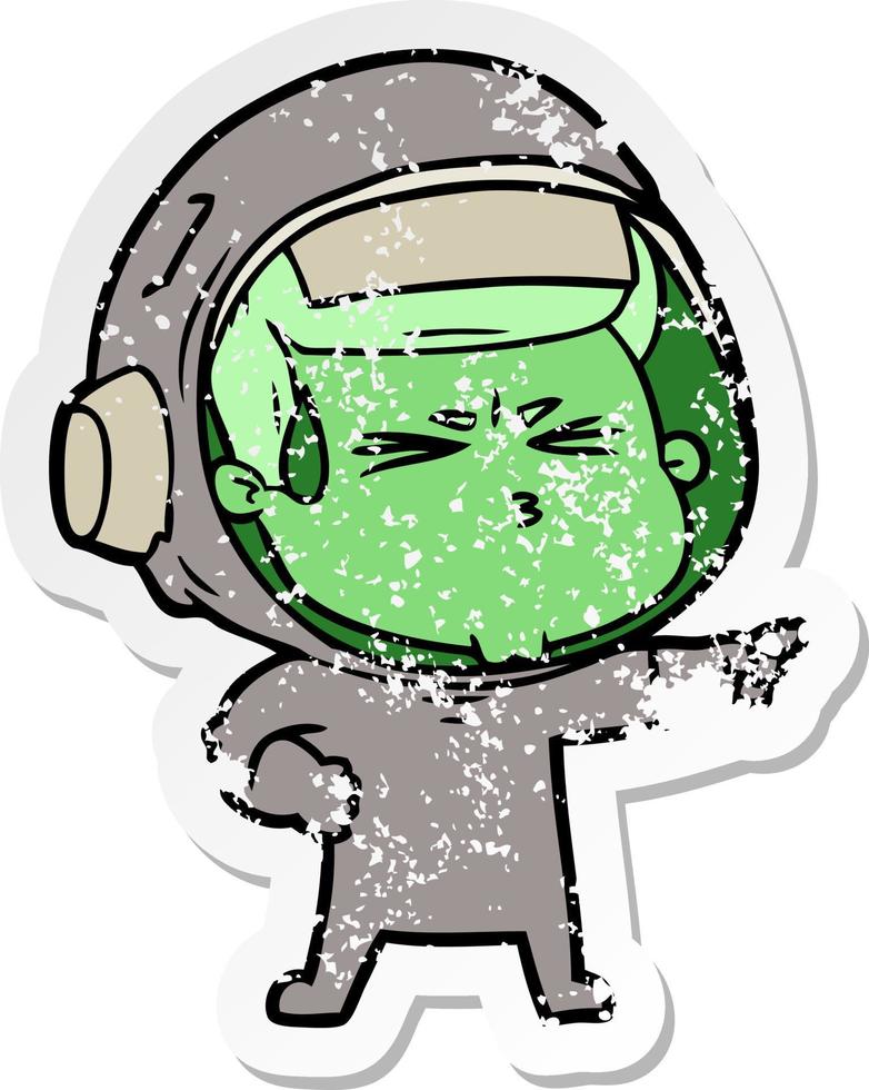 adesivo angustiado de um astronauta estressado de desenho animado vetor