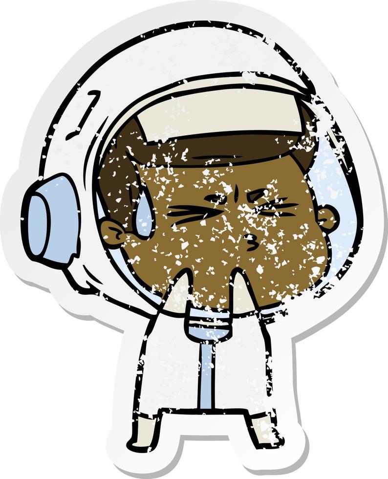 adesivo angustiado de um astronauta estressado de desenho animado vetor