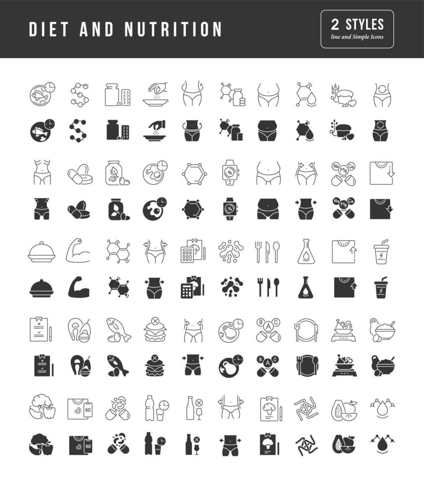 conjunto de ícones simples de dieta e nutrição vetor