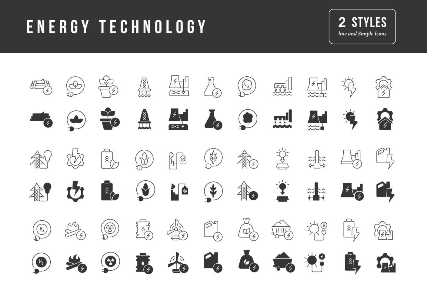 conjunto de ícones simples de tecnologia de energia vetor