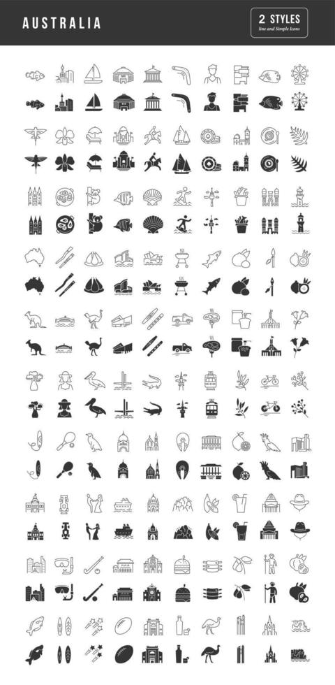 conjunto de ícones simples da austrália vetor