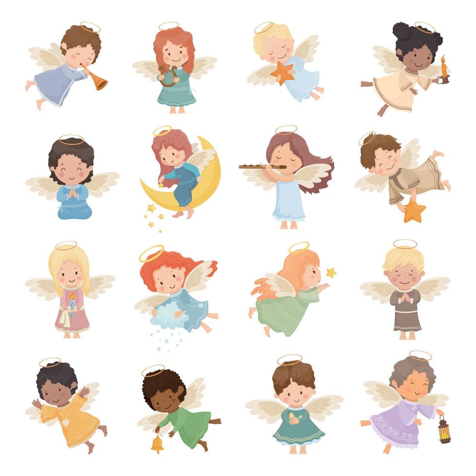 conjunto de personagens de anjo para crianças vetor