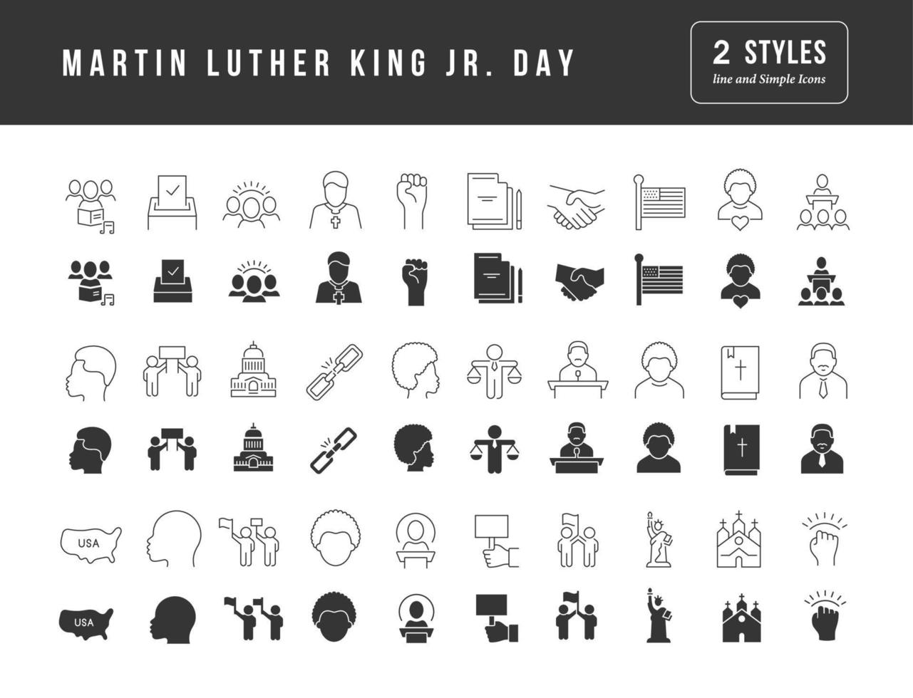 conjunto de ícones simples de martin luther king jr. dia vetor