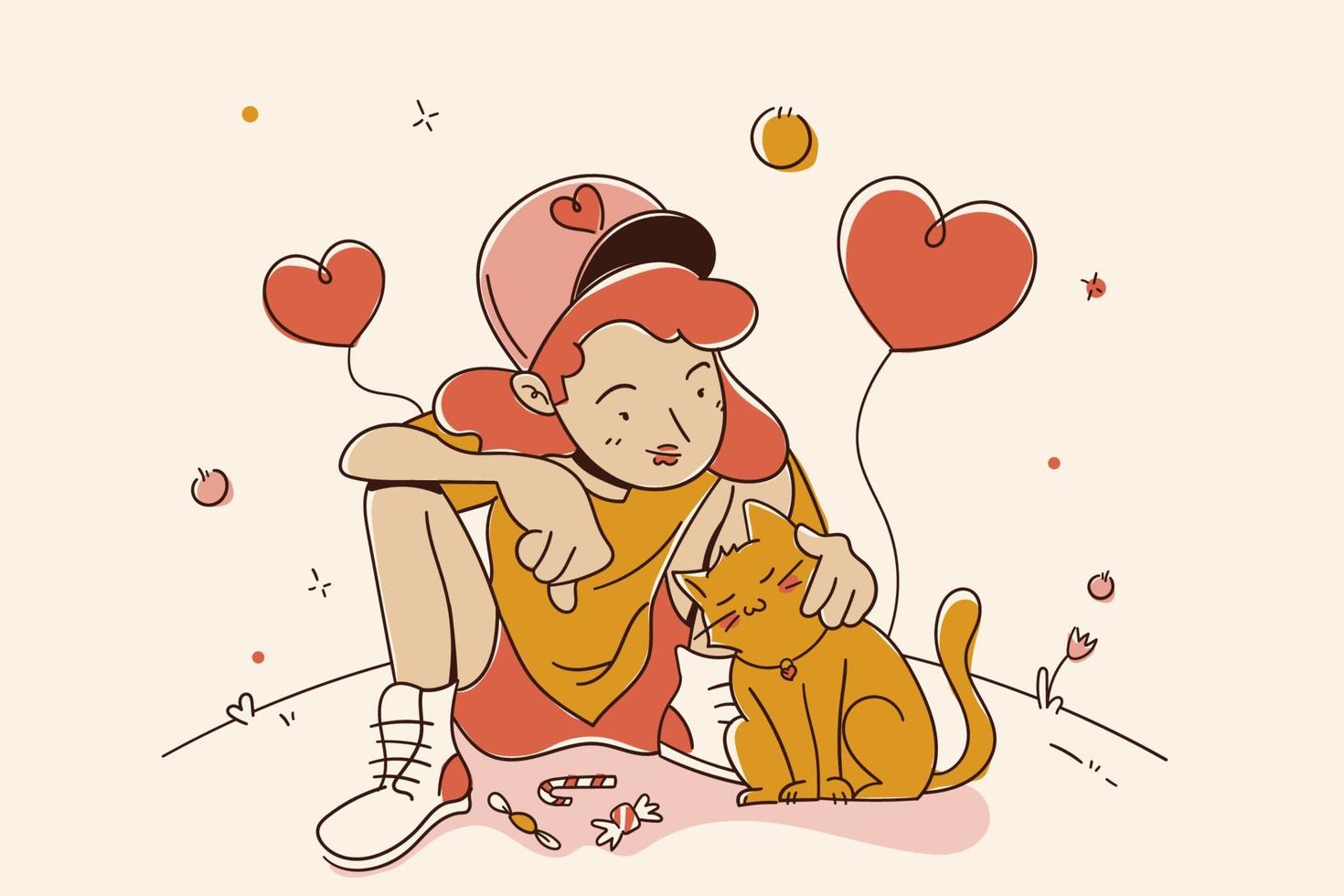 ilustração de amantes de animais de estimação de desenho de menina e gato vetor