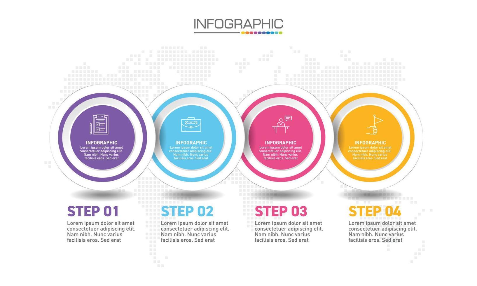 4 etapas de design de infográficos com ícones de marketing podem ser usadas para layout de fluxo de trabalho, diagrama, relatório anual, design de web. vetor