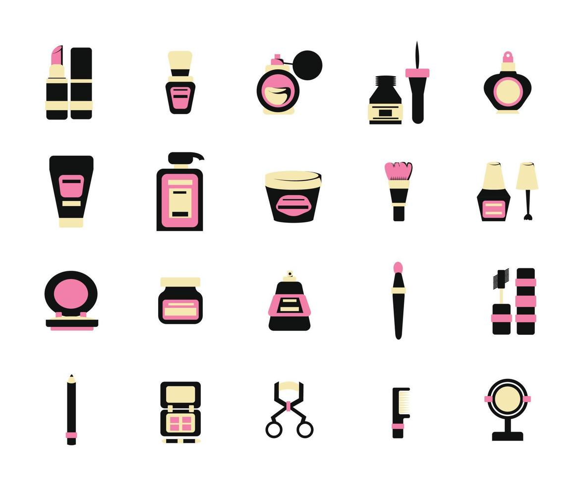 vetor de cosméticos rosa e preto definir estilo simples de ilustração
