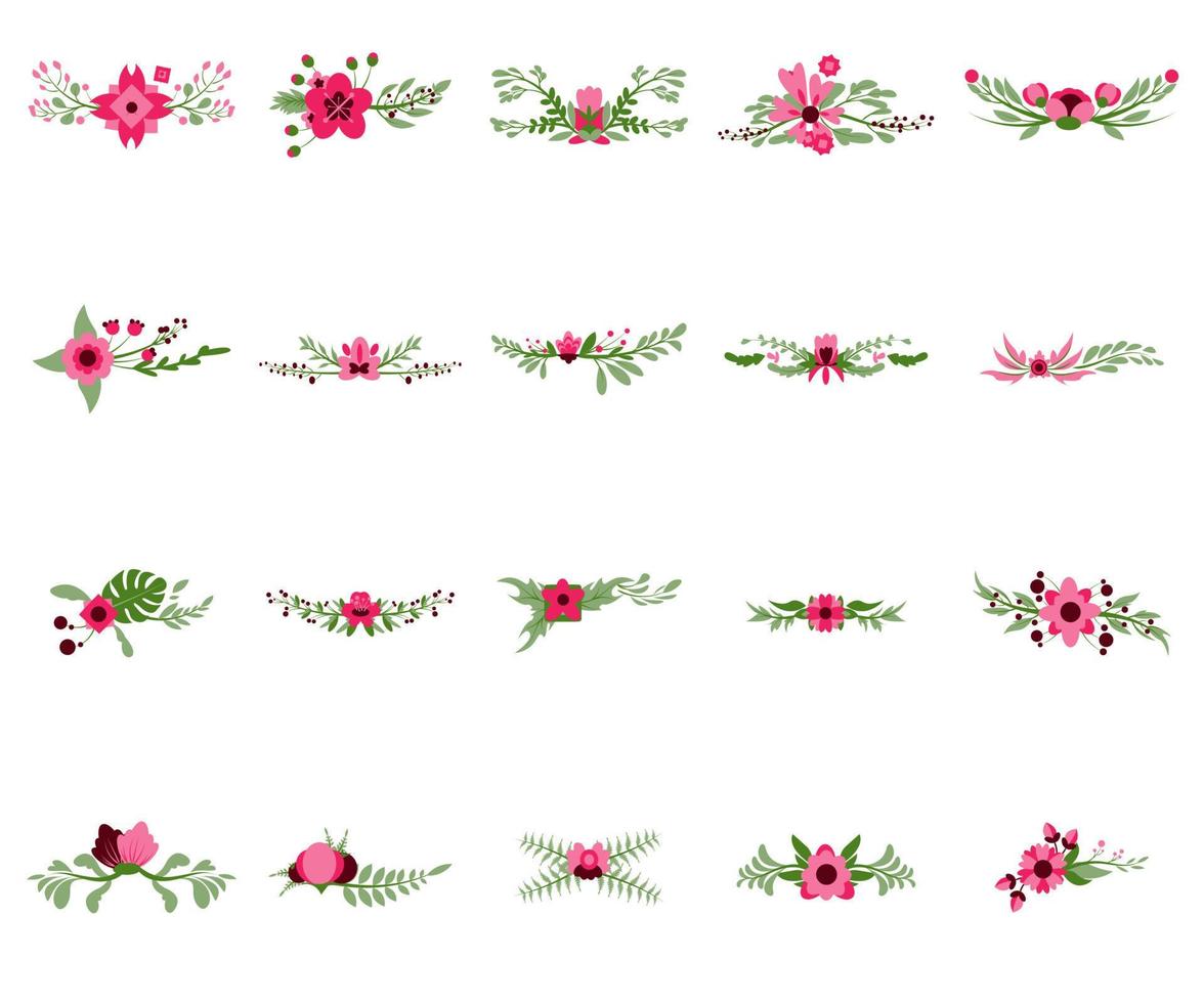 conjunto de elementos de flor rosa estilo simples de ilustração vetorial vetor