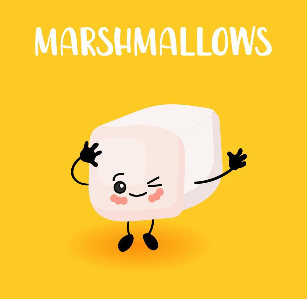 marshmallow. personagens de desenhos animados fofos. belas bebidas. vetor