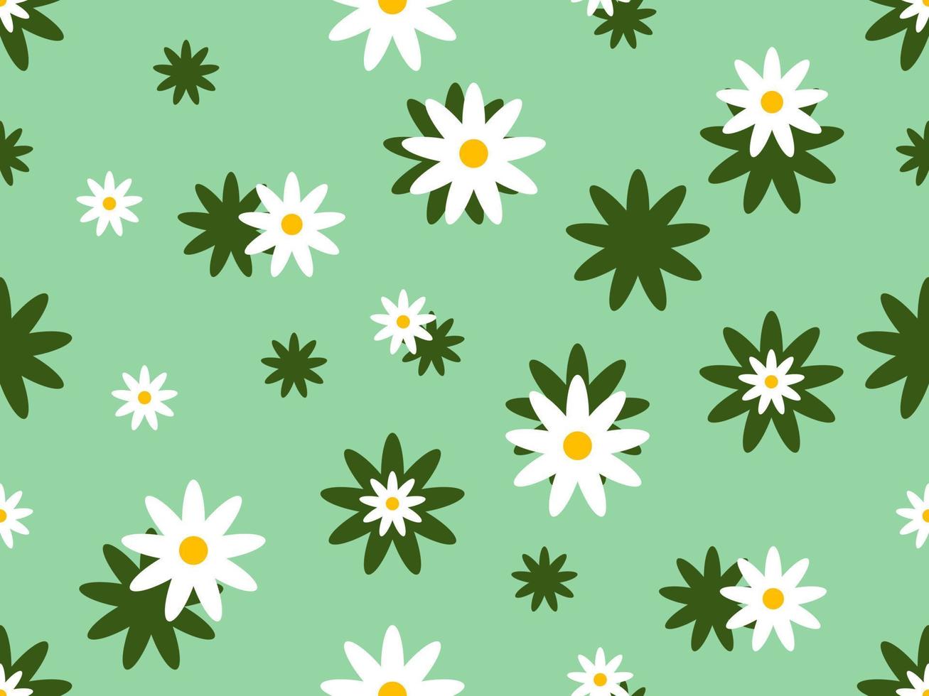 padrão perfeito de personagem de desenho animado de flores sobre fundo verde vetor