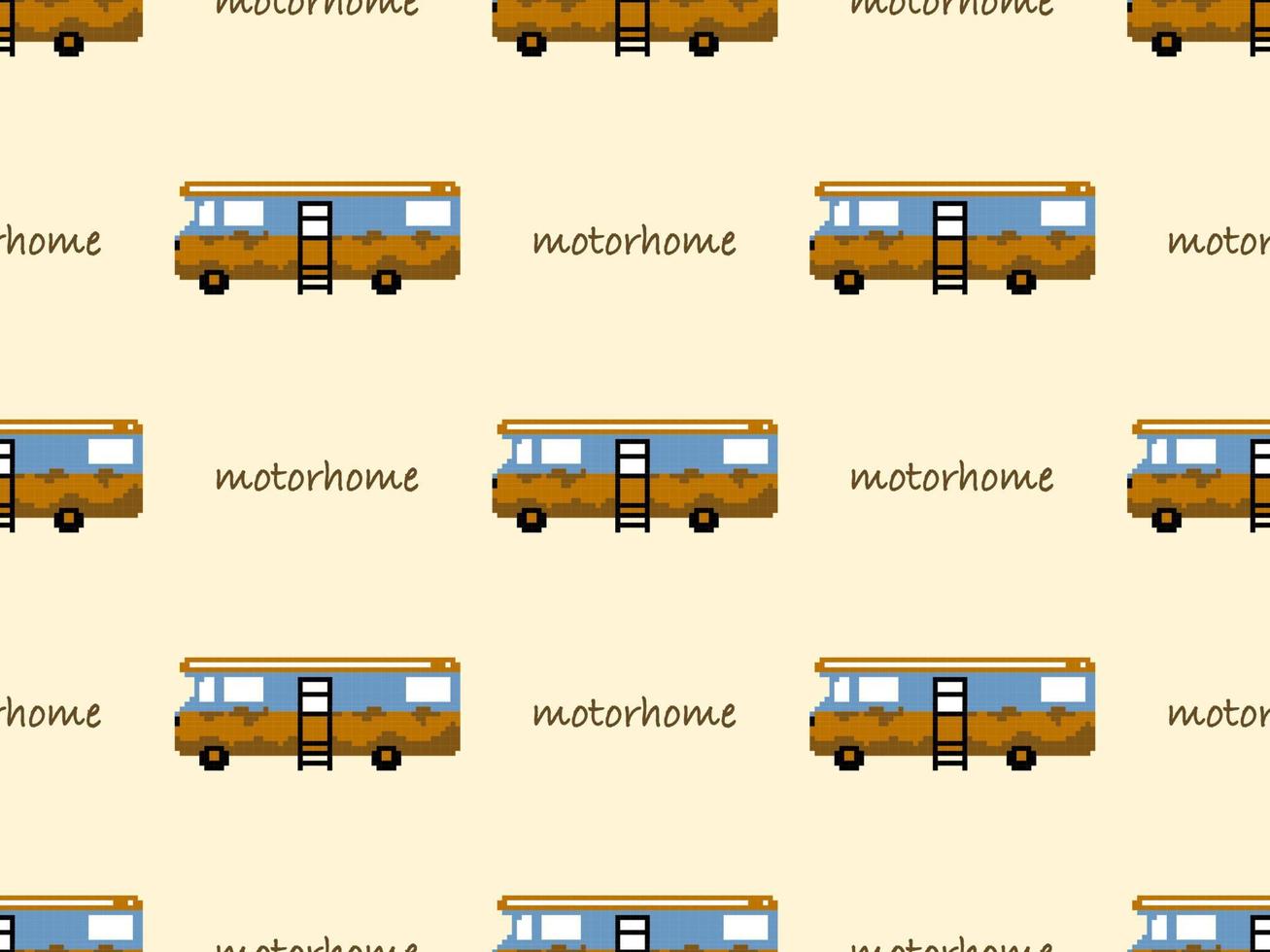 padrão sem emenda de personagem de desenho animado motorhome sobre fundo amarelo. estilo de pixel vetor