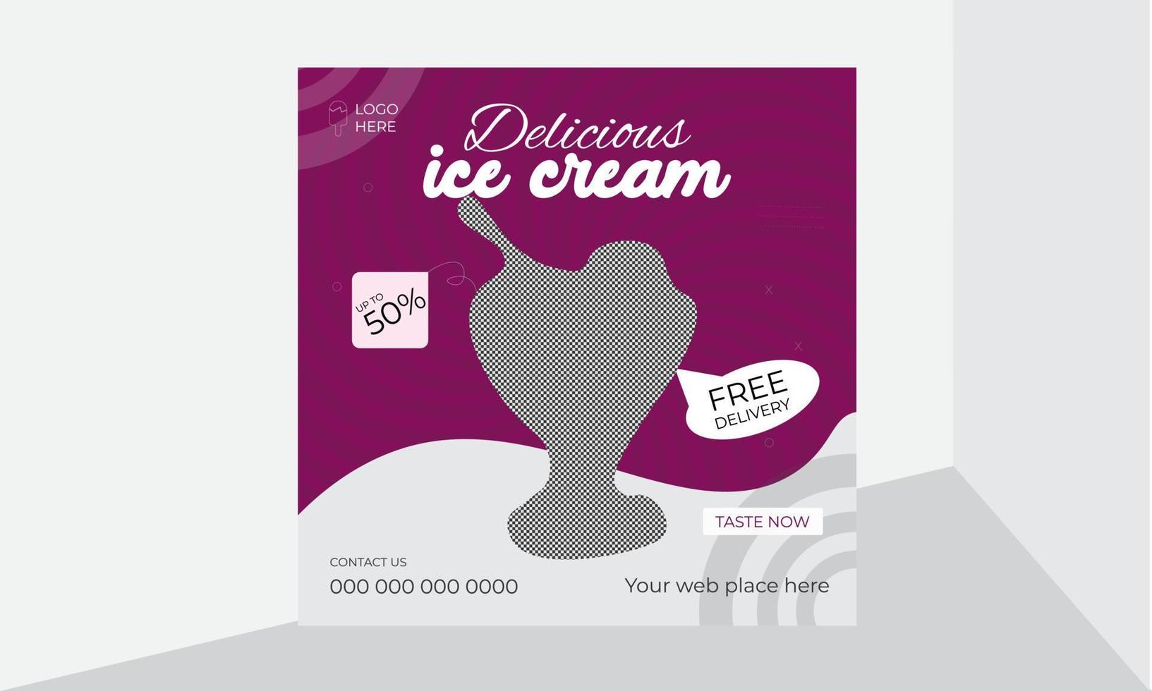 cartaz de mídia social de sorvete de comida especial e deliciosa e modelo de banner vetor