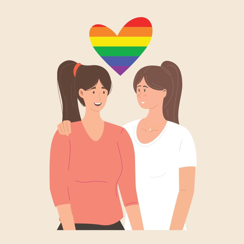 casal lgbt. retrato de mulheres jovens bonitos olhando uns aos outros vetor