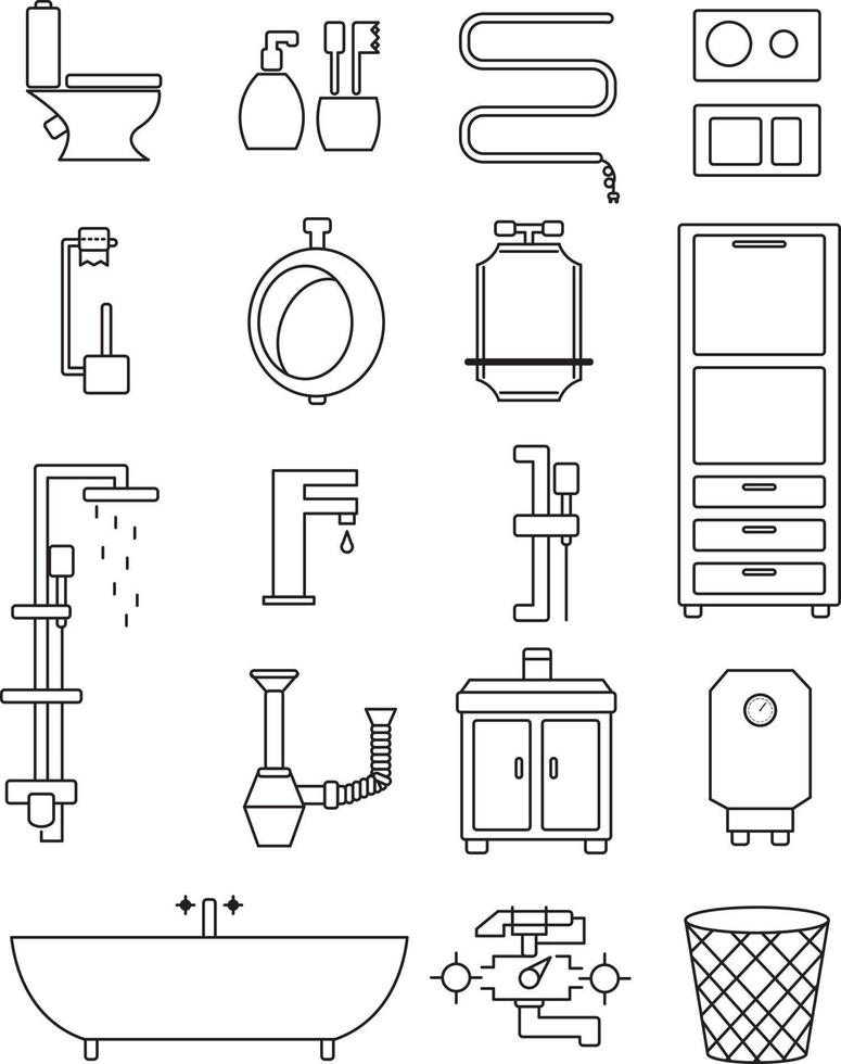 ícones de contorno para banheiro vetor