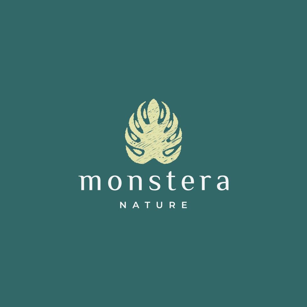 monstera folha natureza logotipo ícone modelo de design ilustração vetorial plana vetor