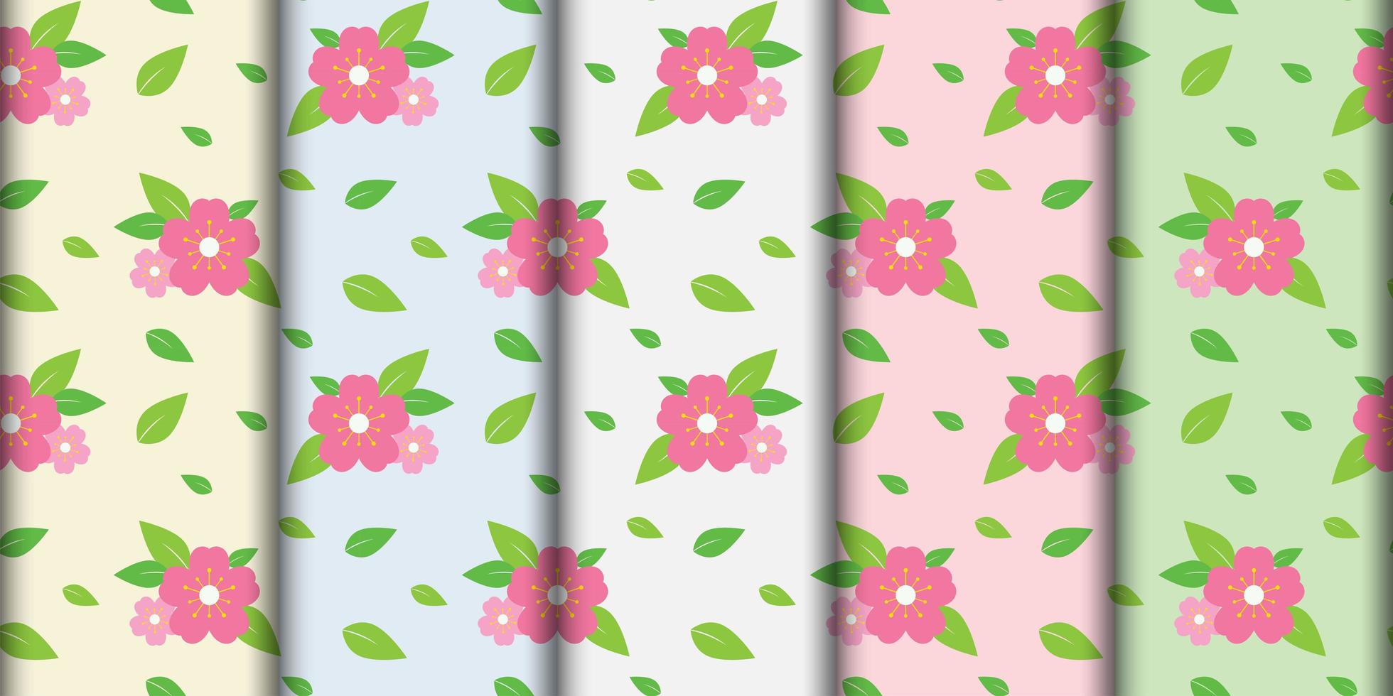 conjunto de padrão de flor rosa sem costura vetor