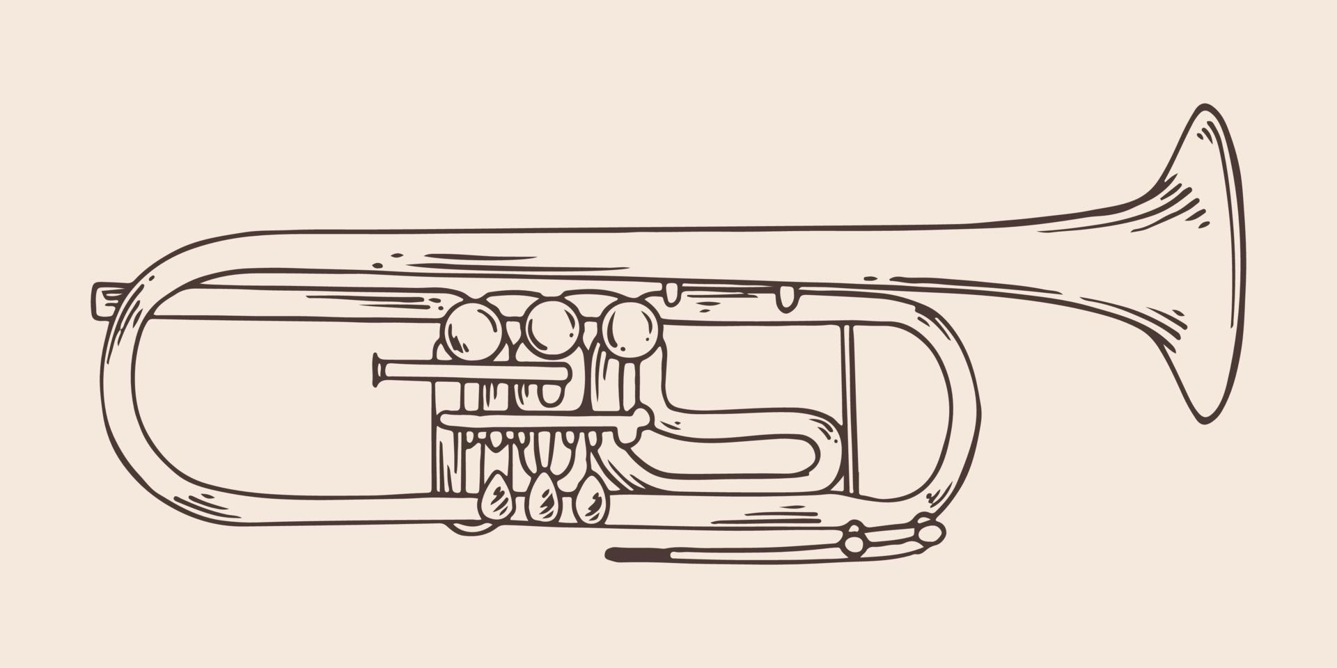 trompete desenhado à mão vintage em estilo vintage gravado vetor