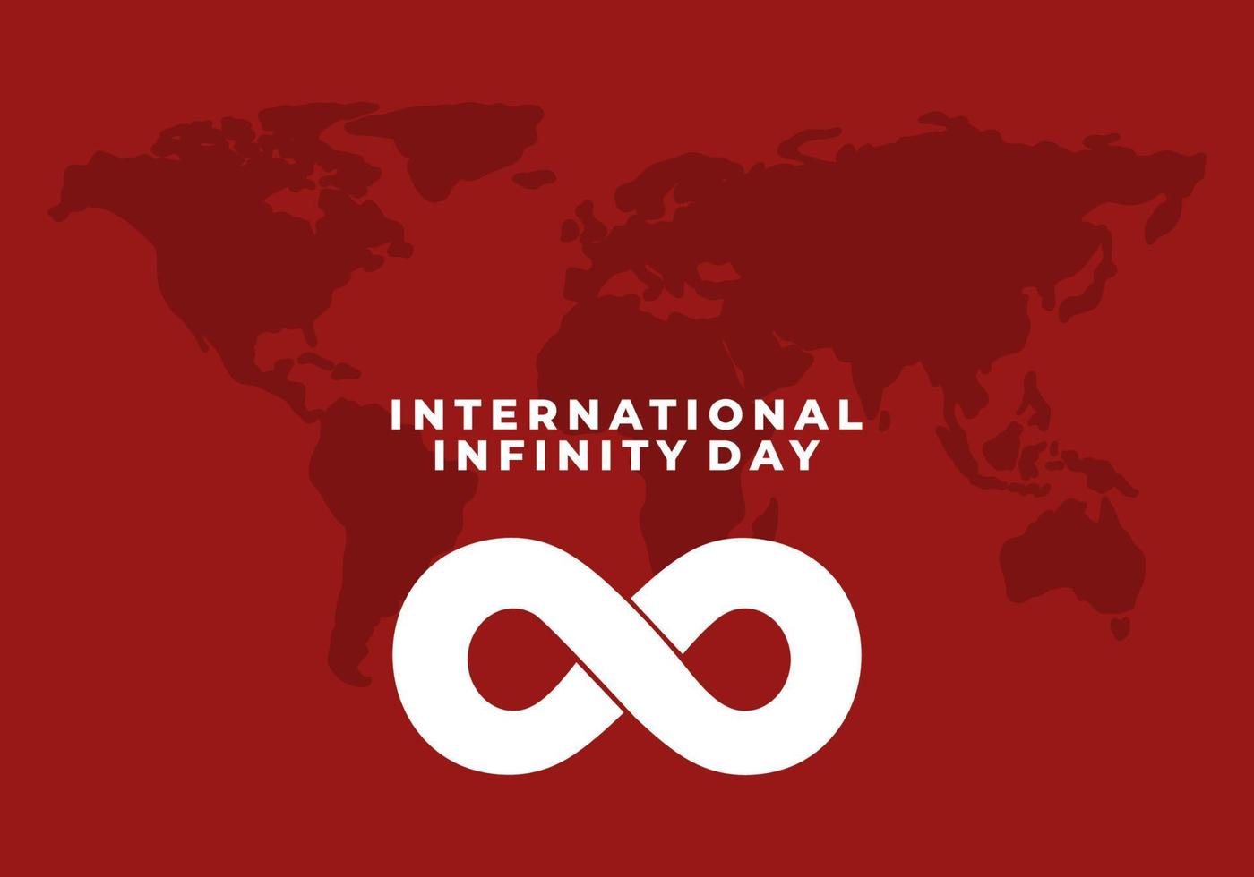 cartaz de banner do dia do infinito internacional em 8 de agosto com símbolo do infinito branco e mapa-múndi sobre fundo vermelho. vetor