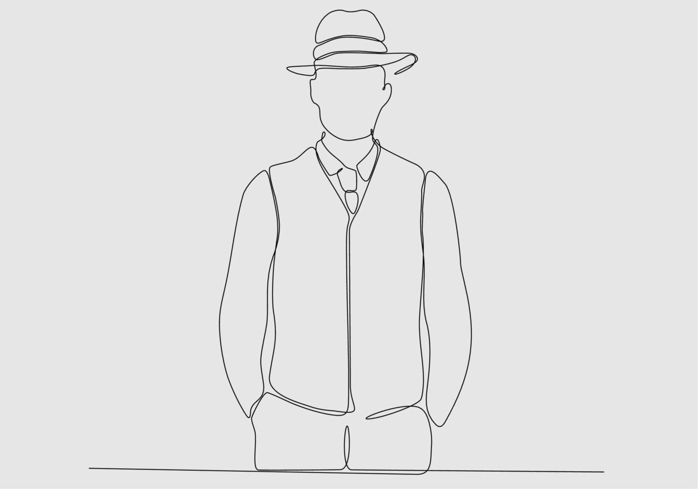 linha contínua de ilustração vetorial de homem de chapéu vetor