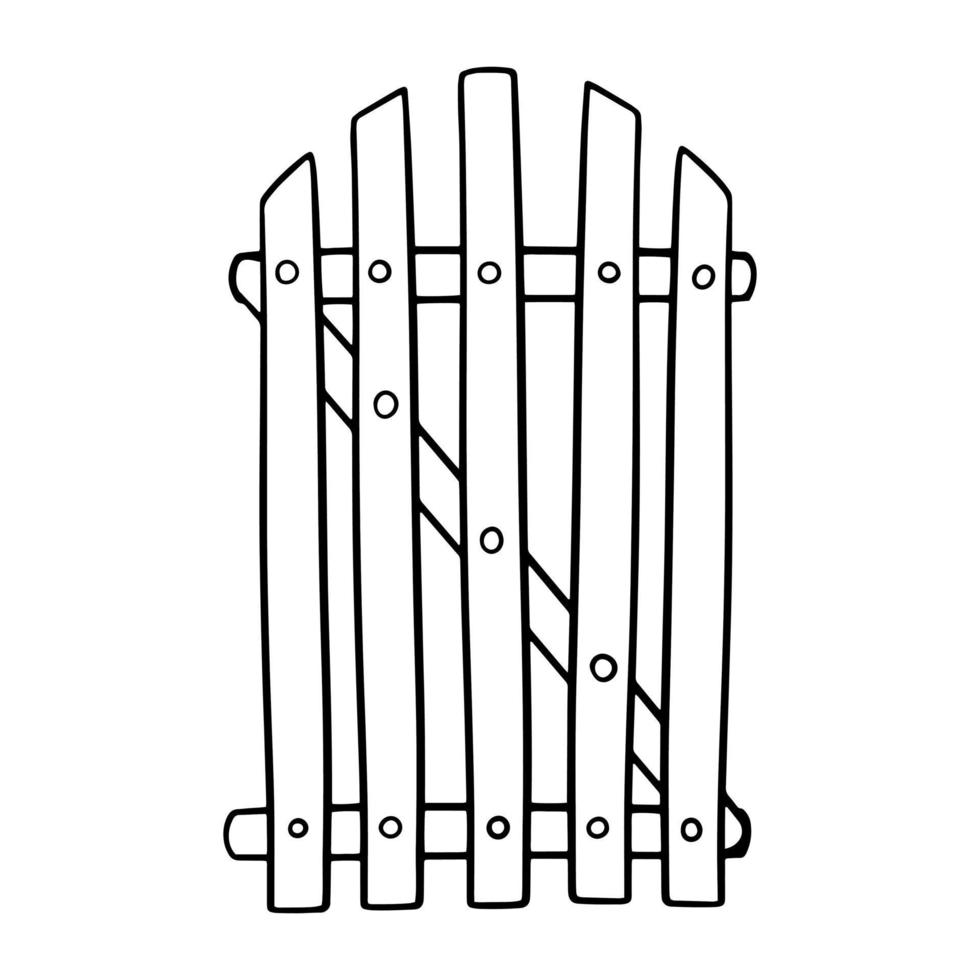 imagem monocromática, portão, porta, cerca de madeira velha com um topo semicircular, ilustração vetorial em estilo cartoon em um fundo branco vetor