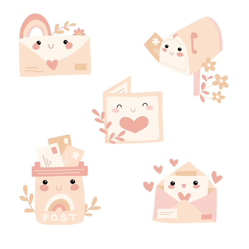 conjunto de correspondência de correio kawaii. clipart. vetor