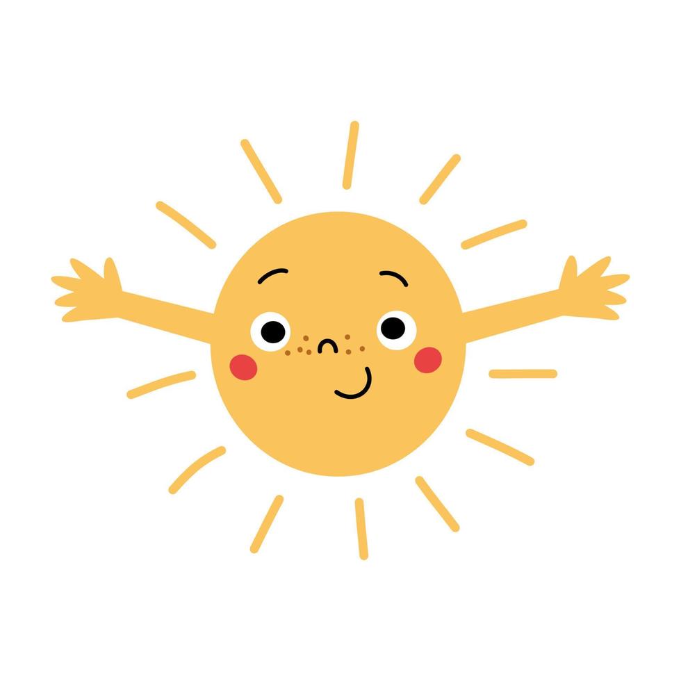 personagem de sol bonito dos desenhos animados para crianças. vetor