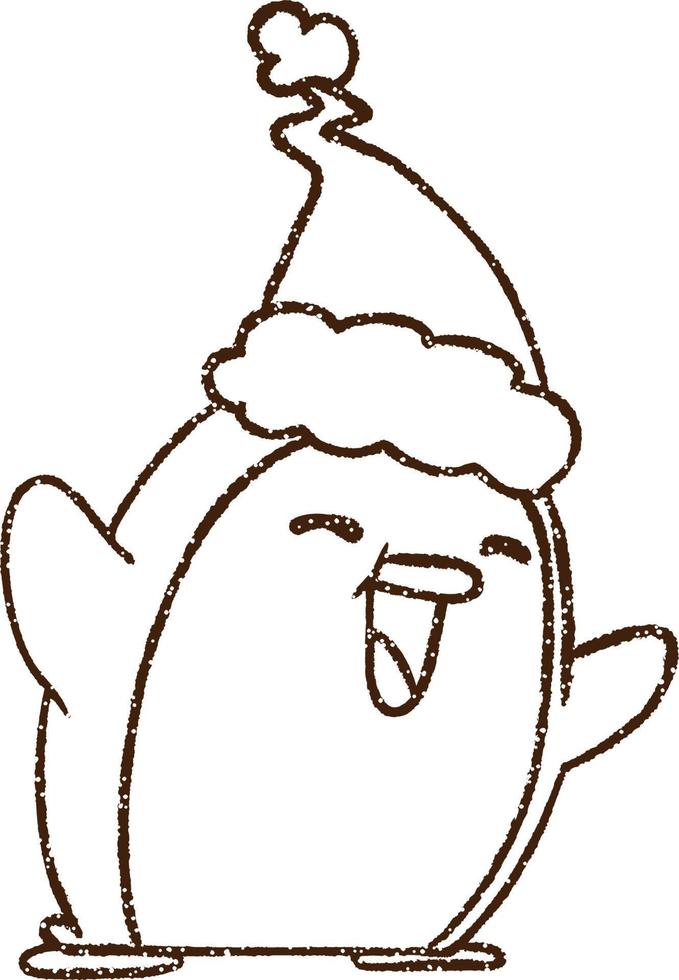 desenho a carvão de pinguim de natal vetor