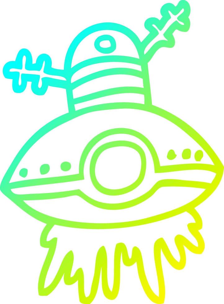 desenho de linha de gradiente frio nave alienígena de desenho animado vetor