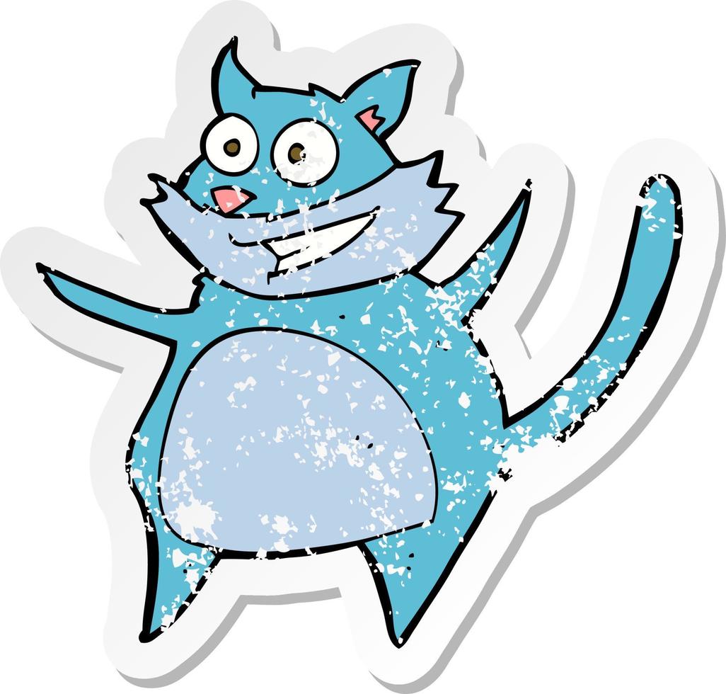 adesivo retrô angustiado de um gato de desenho animado engraçado vetor