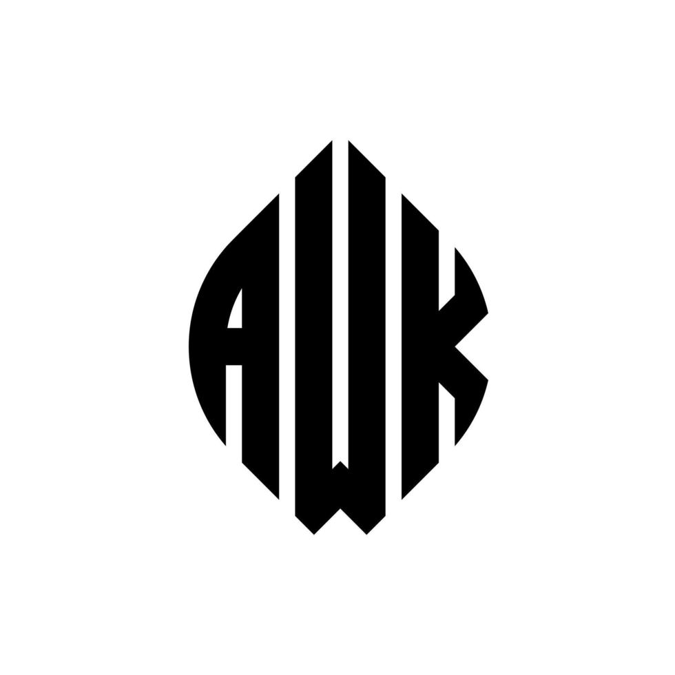 design de logotipo de carta de círculo awk com forma de círculo e elipse. letras de elipse awk com estilo tipográfico. as três iniciais formam um logotipo circular. awk círculo emblema abstrato monograma carta marca vetor. vetor