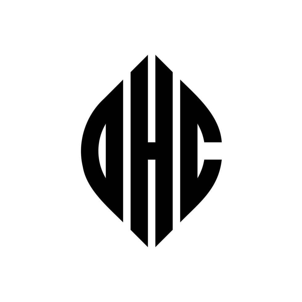 design de logotipo de letra de círculo dhc com forma de círculo e elipse. letras de elipse dhc com estilo tipográfico. as três iniciais formam um logotipo circular. dhc círculo emblema abstrato monograma carta marca vetor. vetor