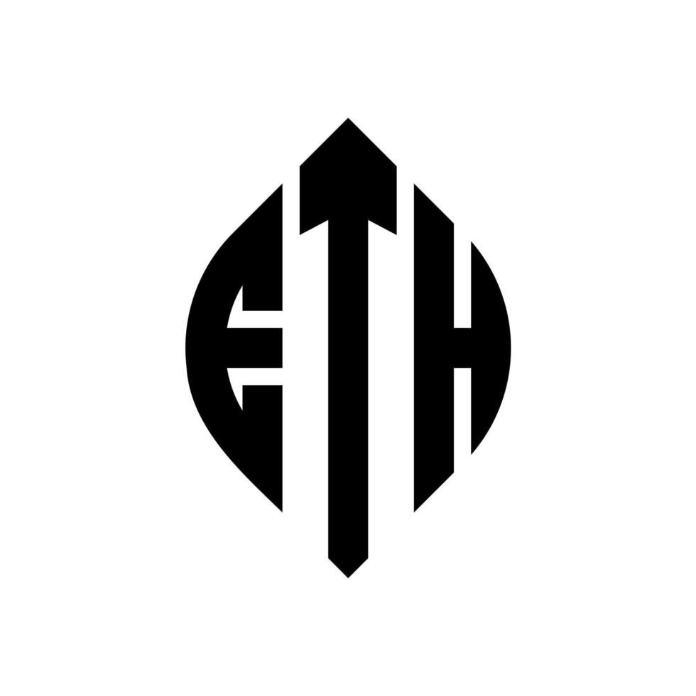 design de logotipo de carta de círculo eth com forma de círculo e elipse. letras de elipse eth com estilo tipográfico. as três iniciais formam um logotipo circular. eth círculo emblema abstrato monograma carta marca vetor. vetor