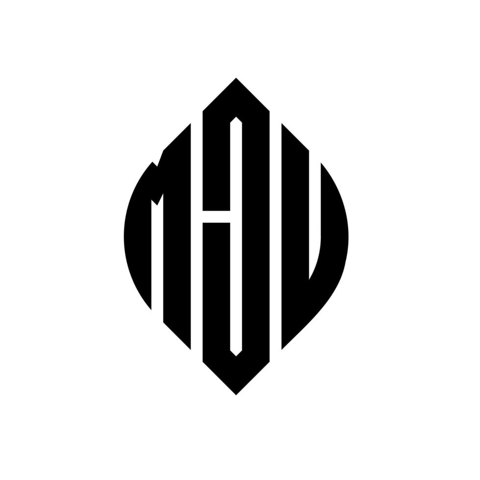 design de logotipo de letra de círculo mju com forma de círculo e elipse. letras de elipse mju com estilo tipográfico. as três iniciais formam um logotipo circular. mju círculo emblema abstrato monograma carta marca vetor. vetor