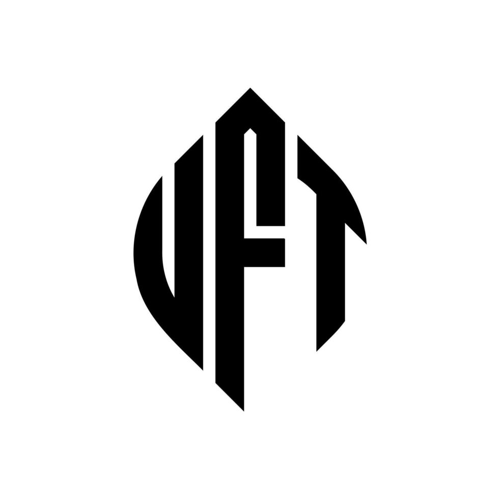 design de logotipo de letra de círculo uft com forma de círculo e elipse. letras de elipse uft com estilo tipográfico. as três iniciais formam um logotipo circular. uft círculo emblema abstrato monograma carta marca vetor. vetor