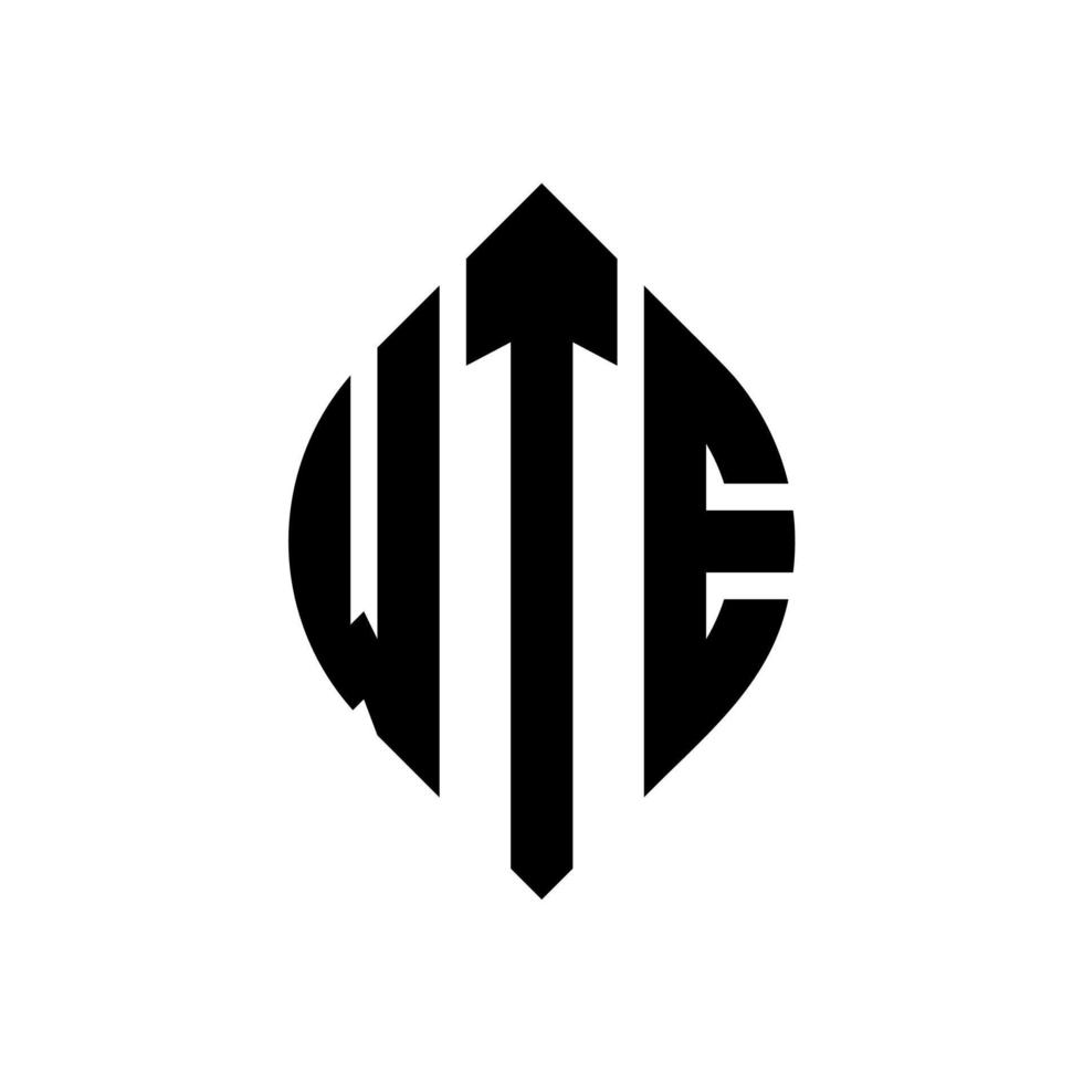 design de logotipo de carta de círculo wte com forma de círculo e elipse. letras de elipse wte com estilo tipográfico. as três iniciais formam um logotipo circular. wte círculo emblema abstrato monograma carta marca vetor. vetor