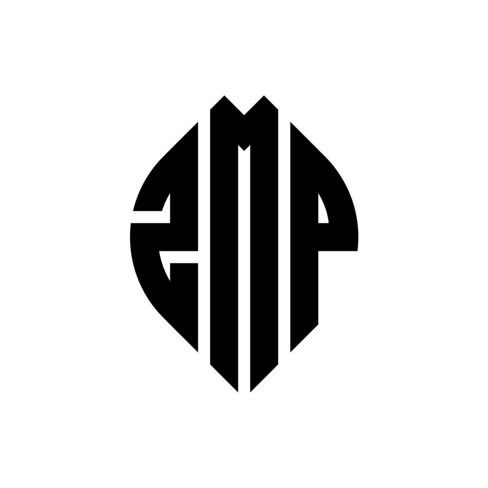 design de logotipo de letra de círculo zmp com forma de círculo e elipse. letras de elipse zmp com estilo tipográfico. as três iniciais formam um logotipo circular. zmp círculo emblema abstrato monograma carta marca vetor. vetor