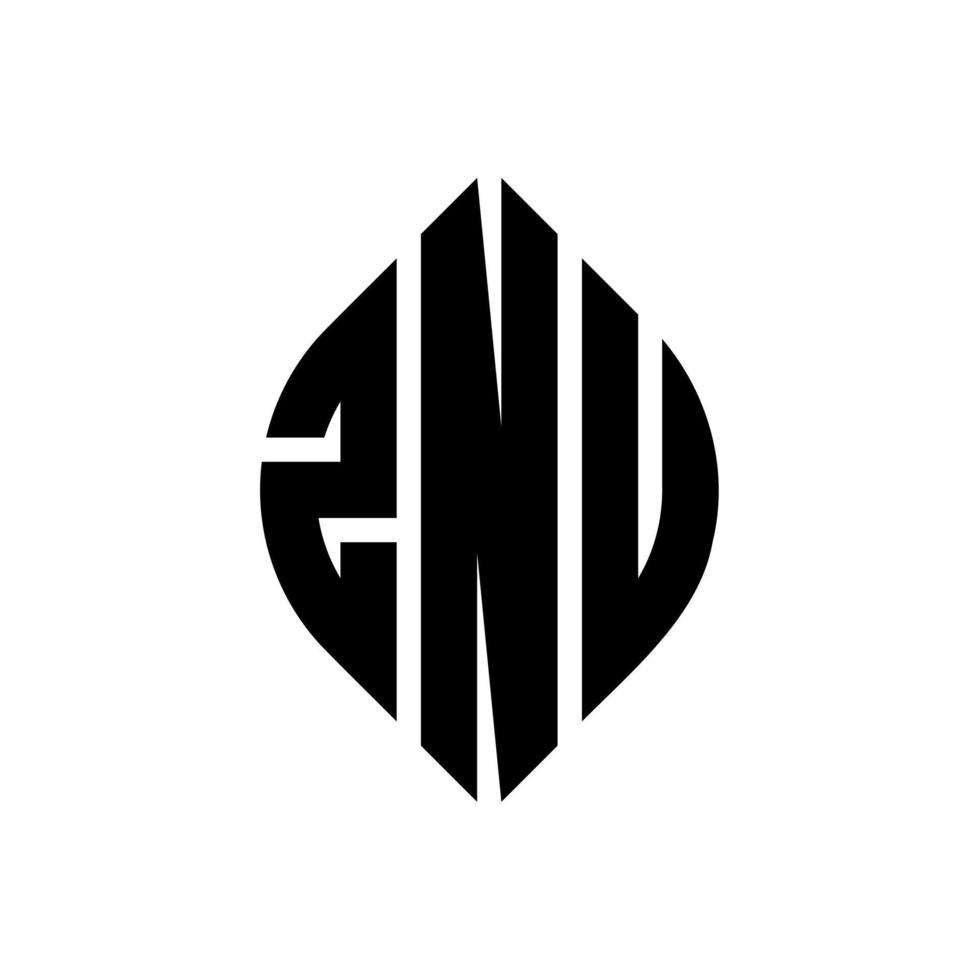 design de logotipo de carta de círculo znu com forma de círculo e elipse. letras de elipse znu com estilo tipográfico. as três iniciais formam um logotipo circular. znu círculo emblema abstrato monograma carta marca vetor. vetor