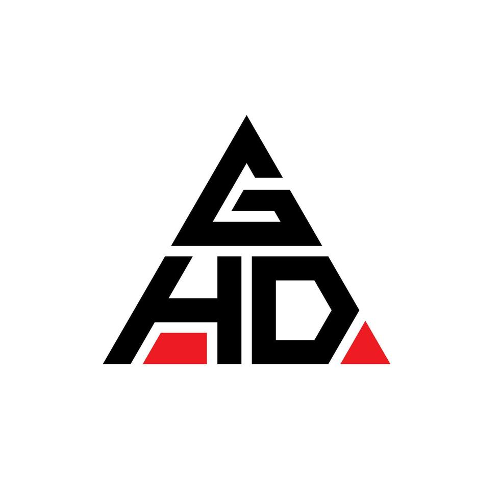 design de logotipo de letra triângulo ghd com forma de triângulo. monograma de design de logotipo de triângulo ghd. modelo de logotipo de vetor de triângulo ghd com cor vermelha. logotipo triangular ghd logotipo simples, elegante e luxuoso.