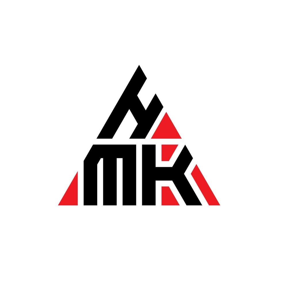 design de logotipo de letra de triângulo hmk com forma de triângulo. monograma de design de logotipo de triângulo hmk. modelo de logotipo de vetor de triângulo hmk com cor vermelha. logotipo triangular hmk logotipo simples, elegante e luxuoso.