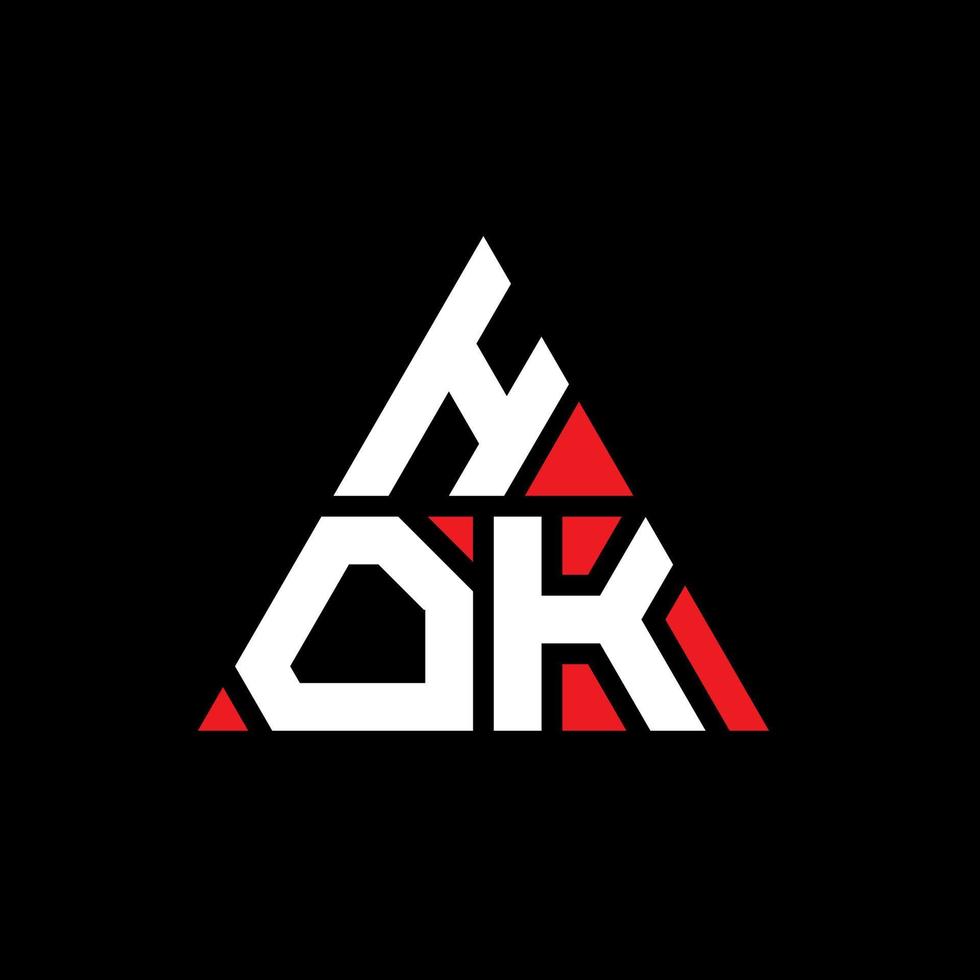 design de logotipo de letra de triângulo hok com forma de triângulo. monograma de design de logotipo de triângulo hok. modelo de logotipo de vetor de triângulo hok com cor vermelha. logotipo triangular hok logotipo simples, elegante e luxuoso.