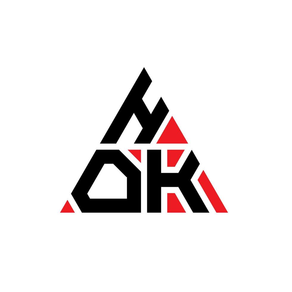 design de logotipo de letra de triângulo hok com forma de triângulo. monograma de design de logotipo de triângulo hok. modelo de logotipo de vetor de triângulo hok com cor vermelha. logotipo triangular hok logotipo simples, elegante e luxuoso.