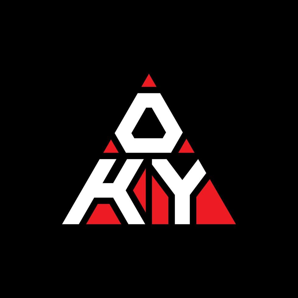 design de logotipo de letra de triângulo oky com forma de triângulo. monograma de design de logotipo oky triângulo. modelo de logotipo de vetor oky triângulo com cor vermelha. logo triangular oky logo simples, elegante e luxuoso.