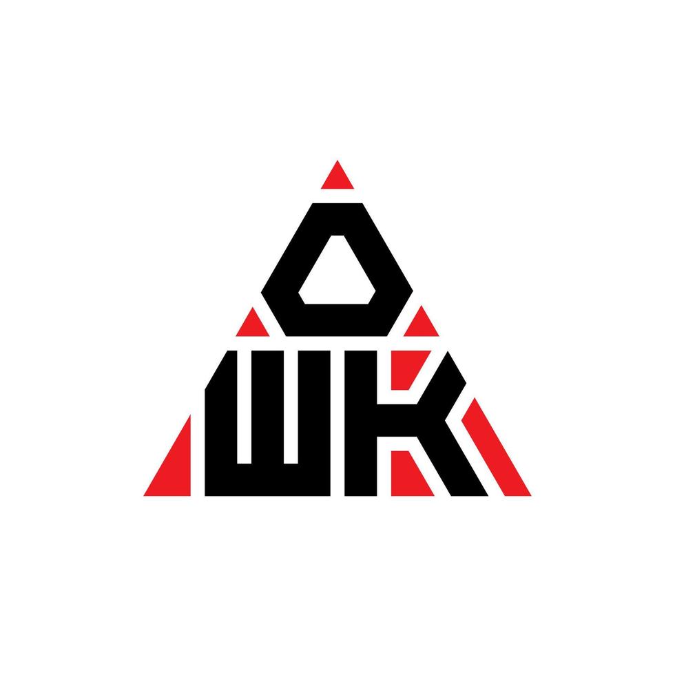 design de logotipo de letra triângulo owk com forma de triângulo. monograma de design de logotipo de triângulo owk. modelo de logotipo de vetor owk triângulo com cor vermelha. owk logotipo triangular logotipo simples, elegante e luxuoso.