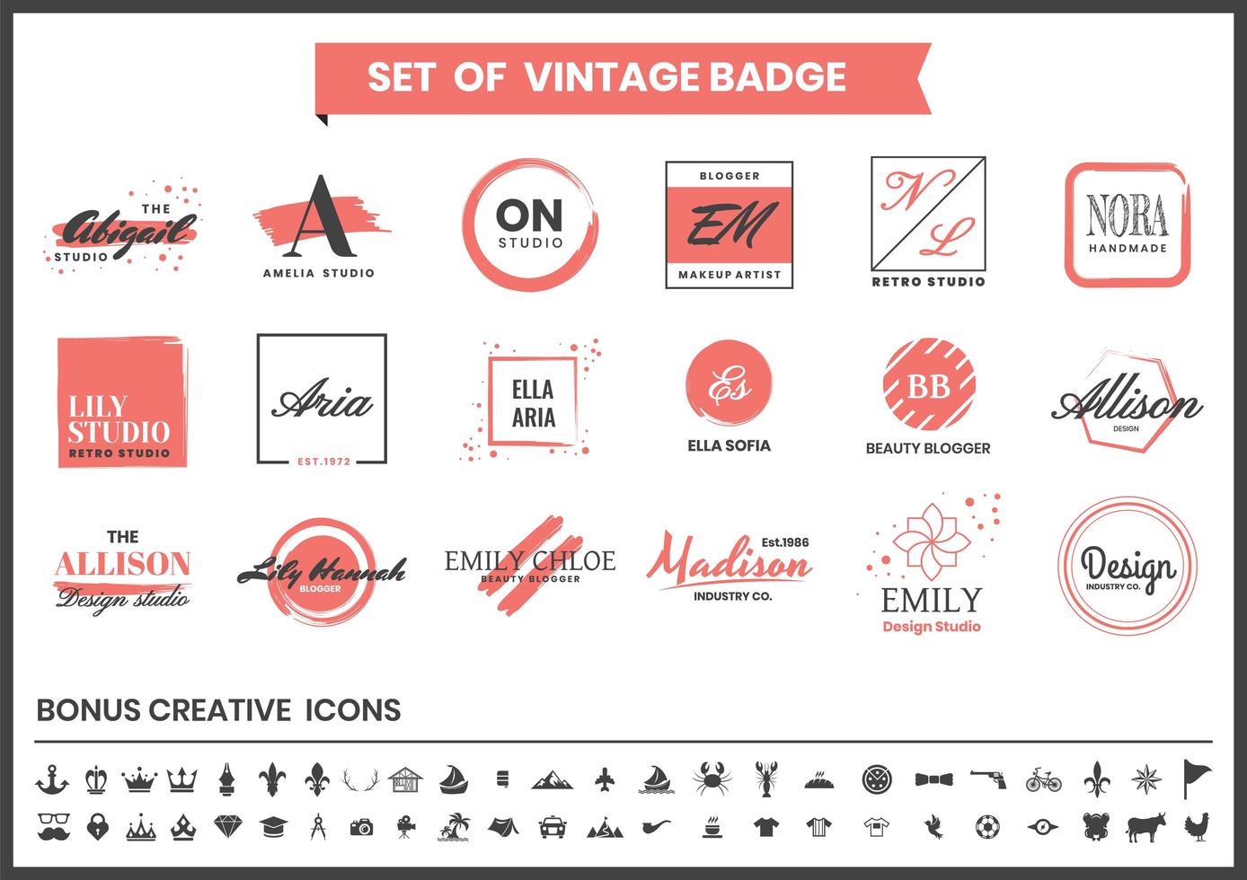 logotipos vermelhos e brancos para design, blogger e maquiador vetor