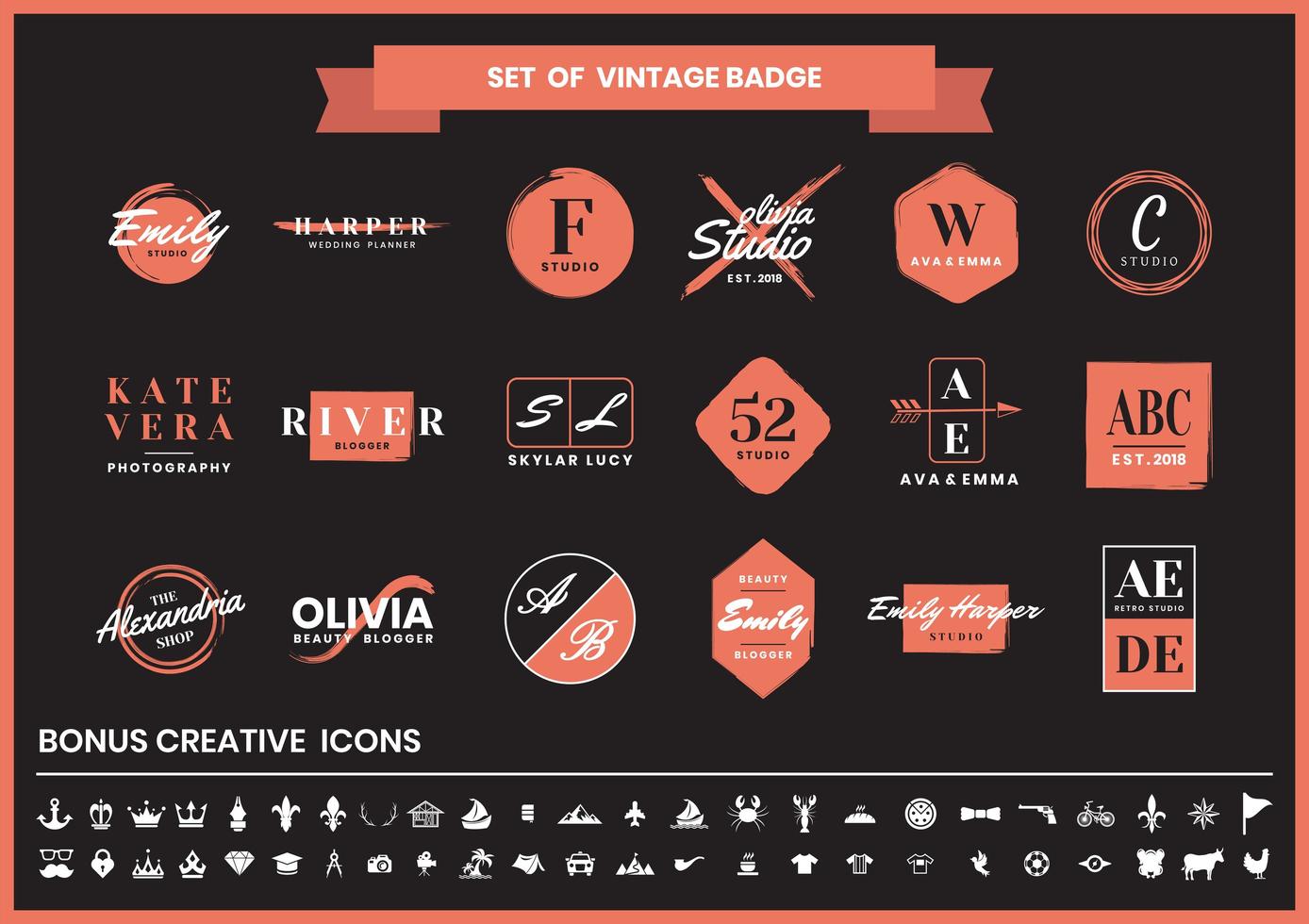 conjunto de logotipos de fotografia, loja e moda vermelho e preto vetor