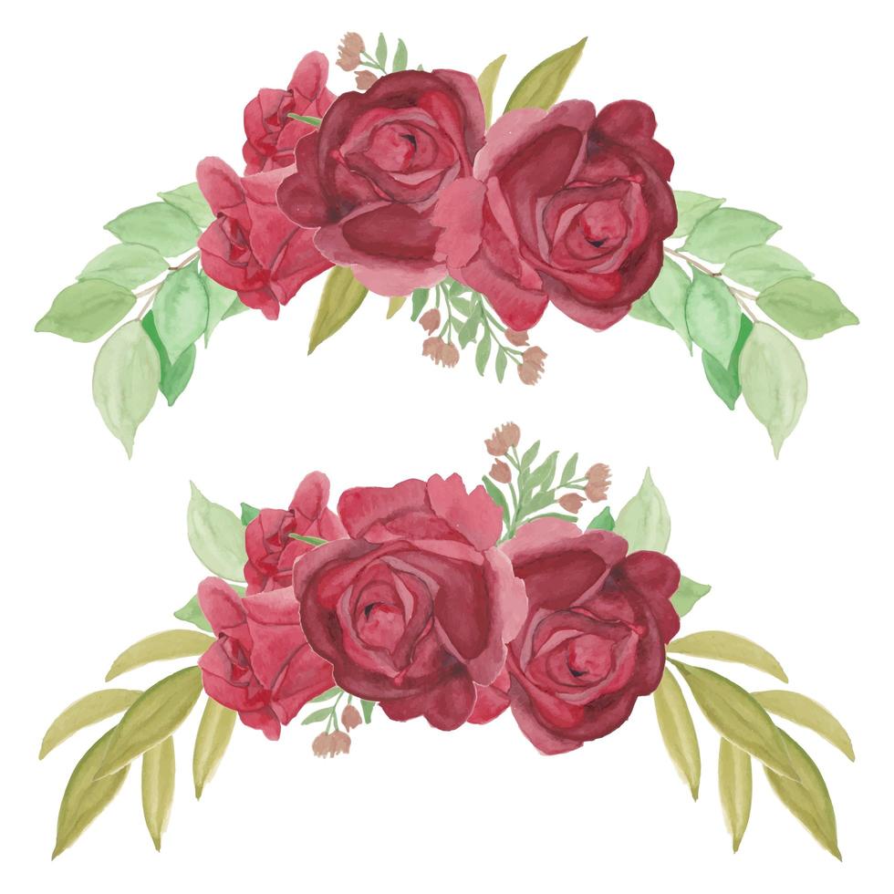 conjunto de arranjo de curva de flor rosa vermelha pintada à mão vetor