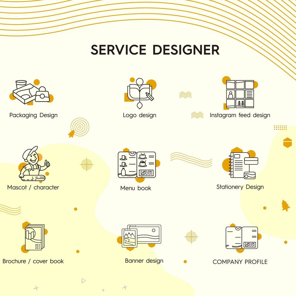 ícones de monoline de designer de serviço vetor