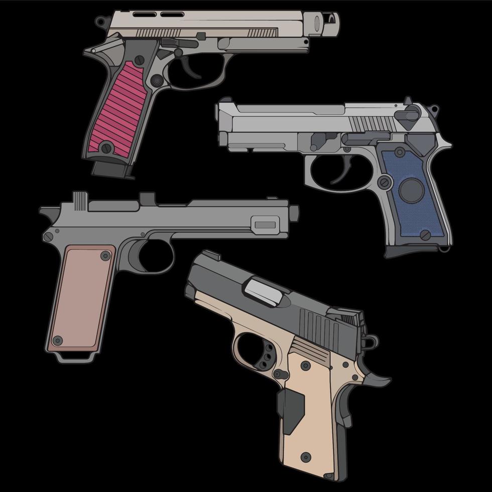 conjunto de estilo vetorial de armas de fogo, arma de tiro, ilustração de arma, linha vetorial, ilustração de arma, arma moderna, conceito militar, pistola para treinamento vetor