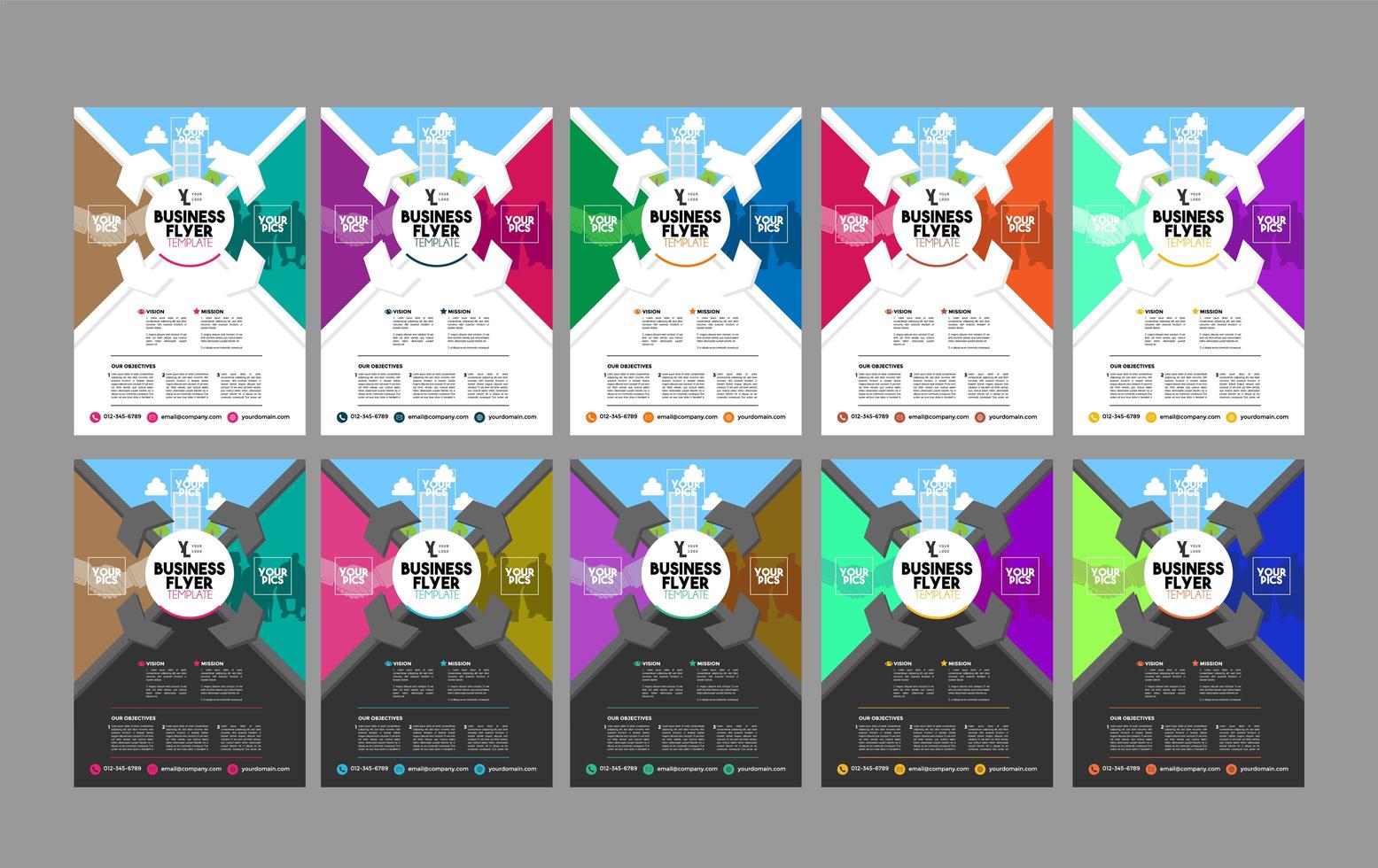 coleção de panfleto de negócios coloridos vetor