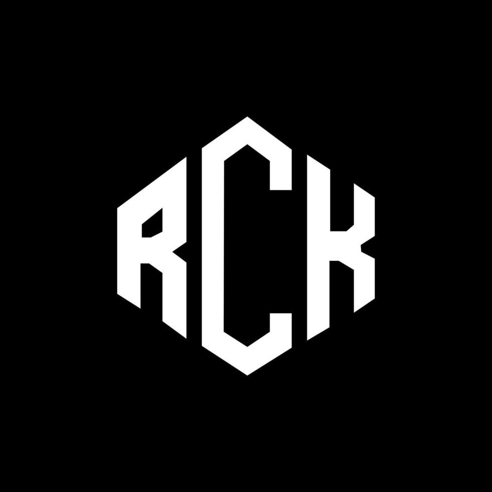 design de logotipo de carta rck com forma de polígono. rck polígono e design de logotipo em forma de cubo. modelo de logotipo de vetor hexágono rck cores brancas e pretas. rck monograma, logotipo de negócios e imóveis.